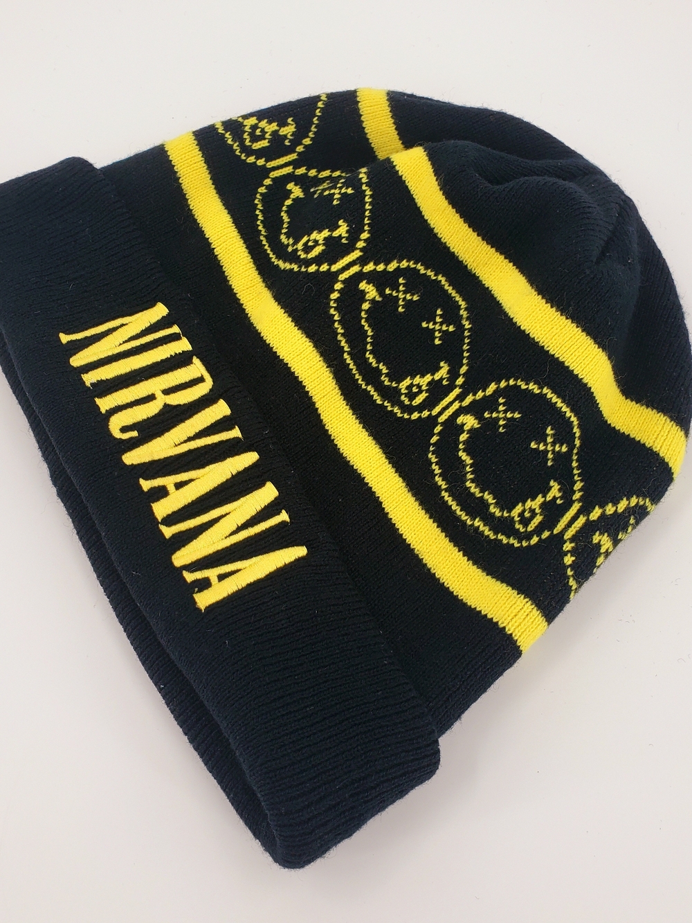 NIRVANA Beanie Hat With Smiley Faces Band Merch Knit Hat 2015 - Picture 3 of 9